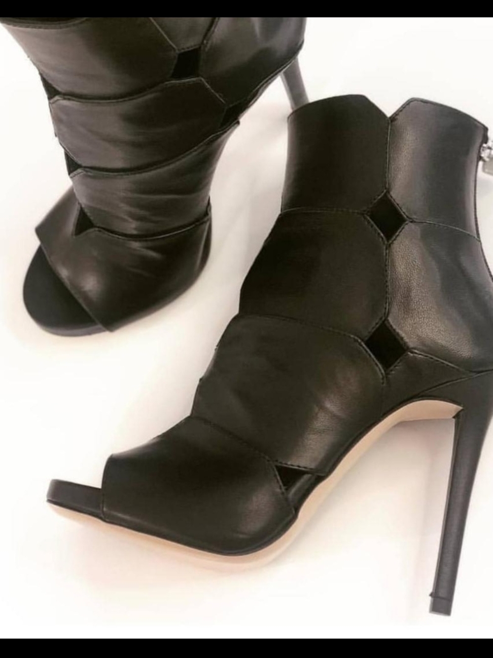 Italian Black Leather Cutout Peep Toe Bootie-PRICE DROP $279